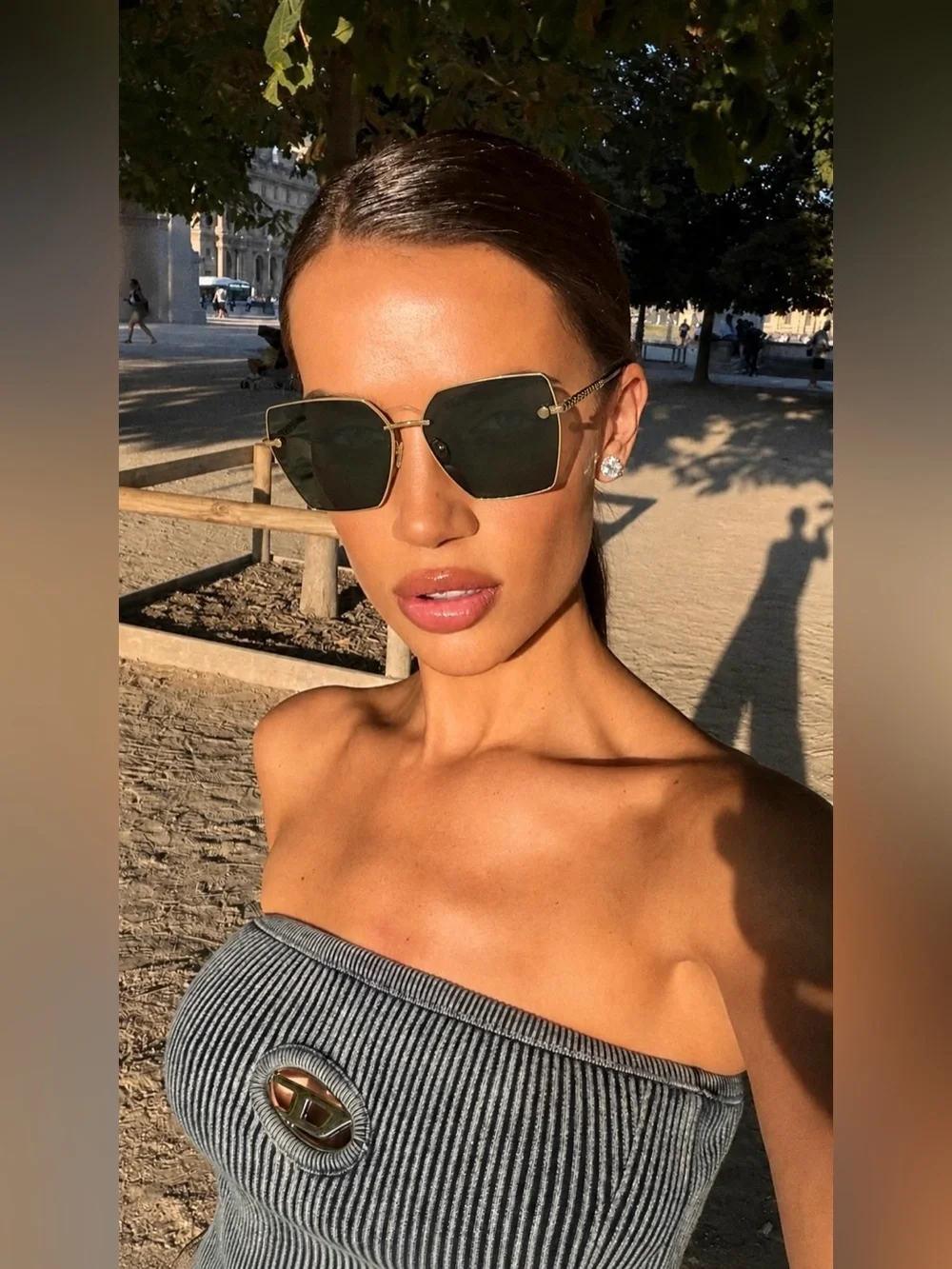 VERSACE Oversized Shaded Gray Gold Emblem 63MM Square Sunglasses